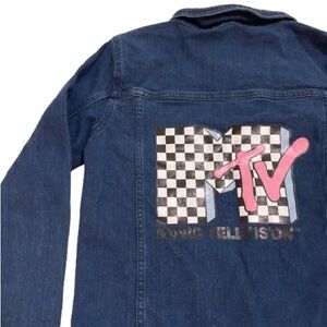 MTV Kids Checkered Logo Denim Jacket - Blue and Pink Sz Youth XL 14-16
